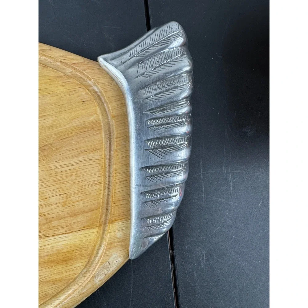 Winsome‎ Wood Vintage Turkey Cutting Board Serving Platter Metal Head Tail 22in